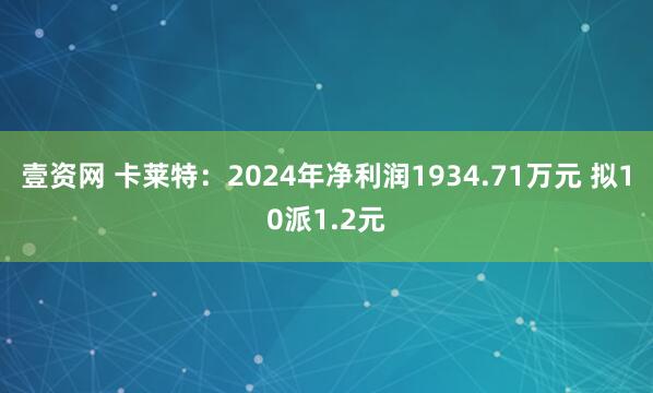 壹资网 卡莱特：2024年净利润1934.71万元 拟10派1.2元